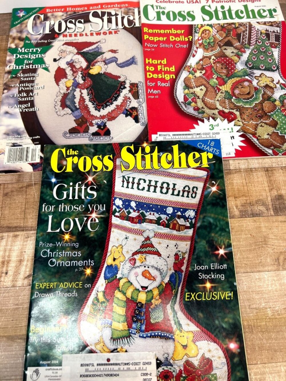 3 Cross Stitch And Needlework Magazines Featuring Christmas & Patriotic Designs